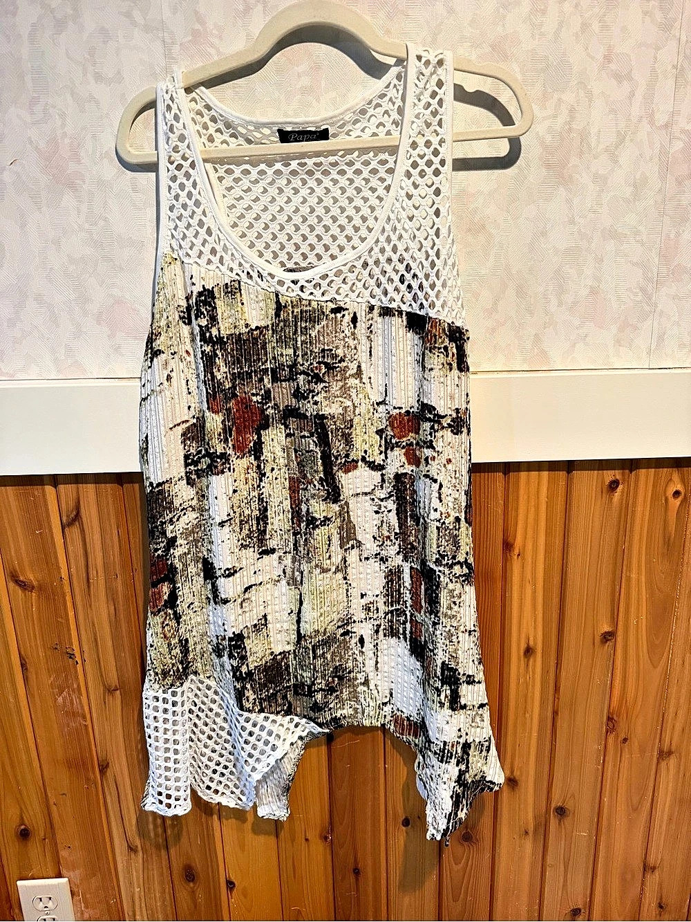 Papa Vancouver Abstract Print Crochet Tank Top/tunic sz m/l